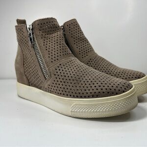 Steve Madden Taupe Perforated Suede Zip High-Top Sneakers (offers welcome)